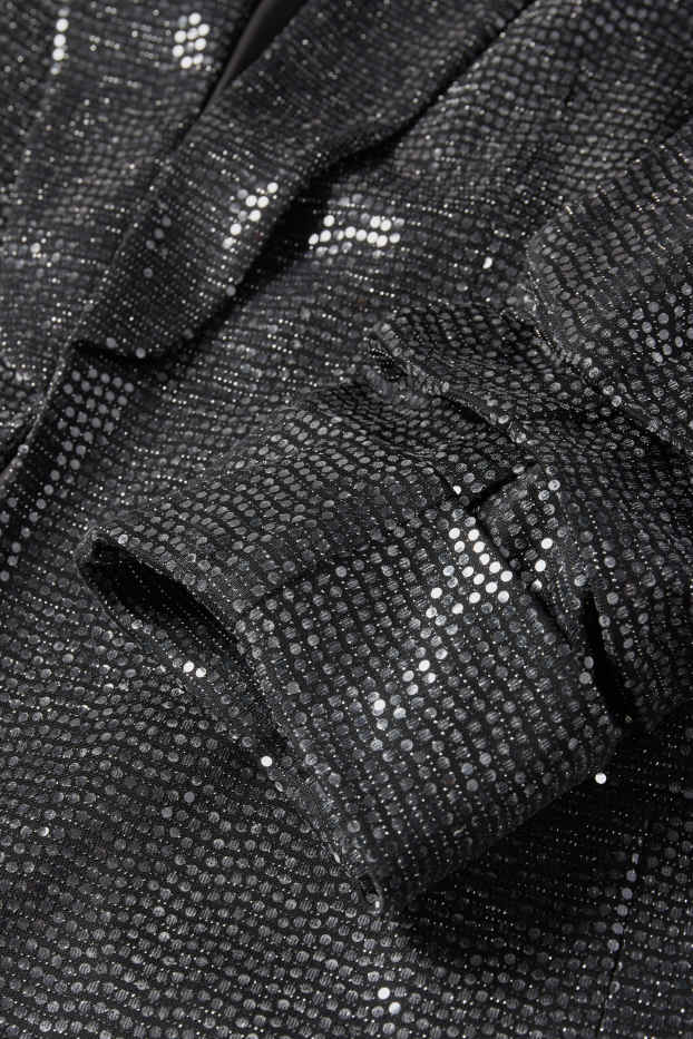 Damen - Pailletten-Longblazer - Relaxed Fit - schwarz