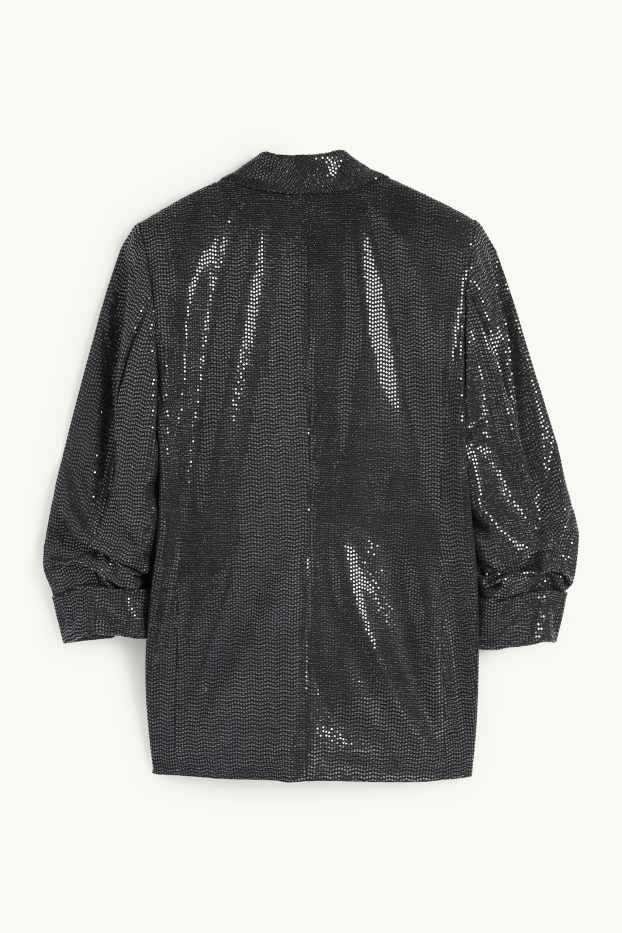 Damen - Pailletten-Longblazer - Relaxed Fit - schwarz