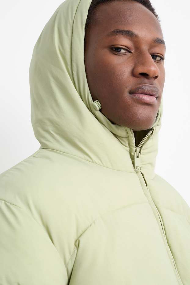 Heren - Gewatteerde jas met capuchon - mintgroen