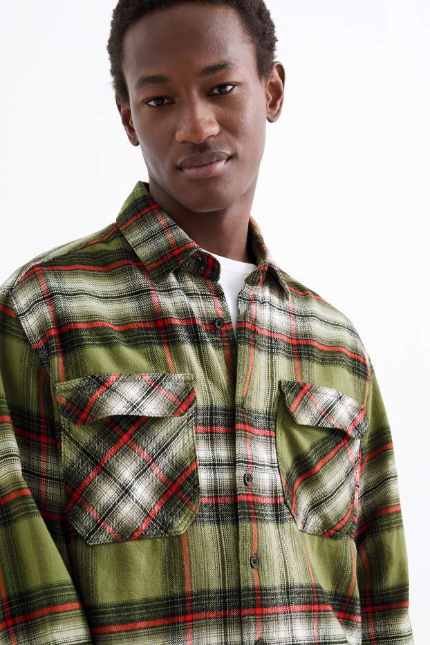 Hommes - Chemise en flanelle - relaxed fit - col kent - à carreaux - vert