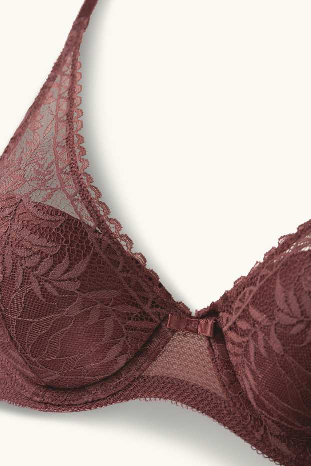Dames - BH met beugels - PLUNGE - voorgevormd - donkerrood