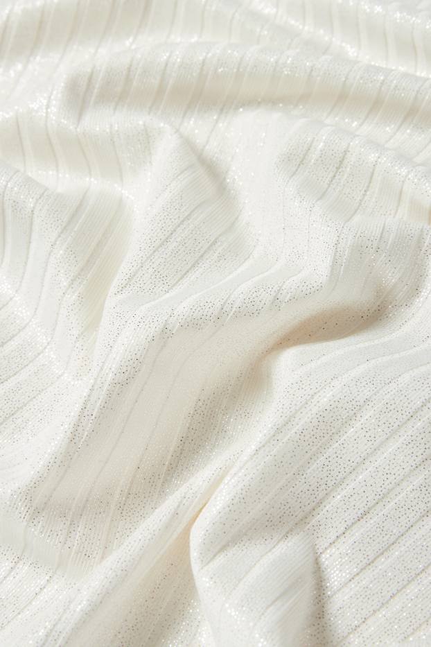Femmes - Haut à manches longues - finition côtelée - effet brillant - blanc crème