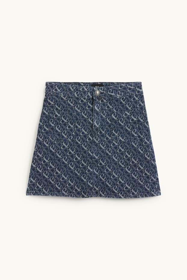 Femmes - Mini-jupe en jean - à motif - jean bleu foncé