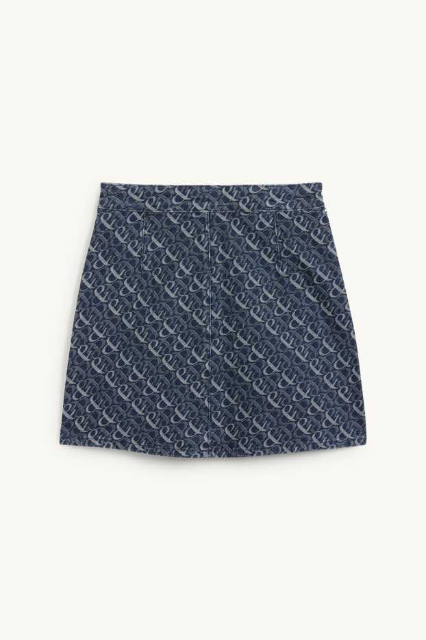 Femmes - Mini-jupe en jean - à motif - jean bleu foncé