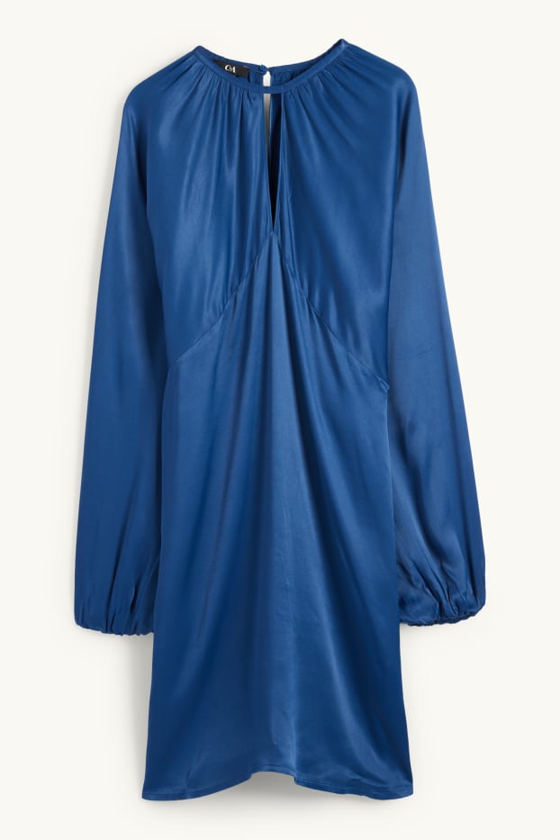 Dona - Vestit imperi de setí amb mànigues amples i obertura - blau