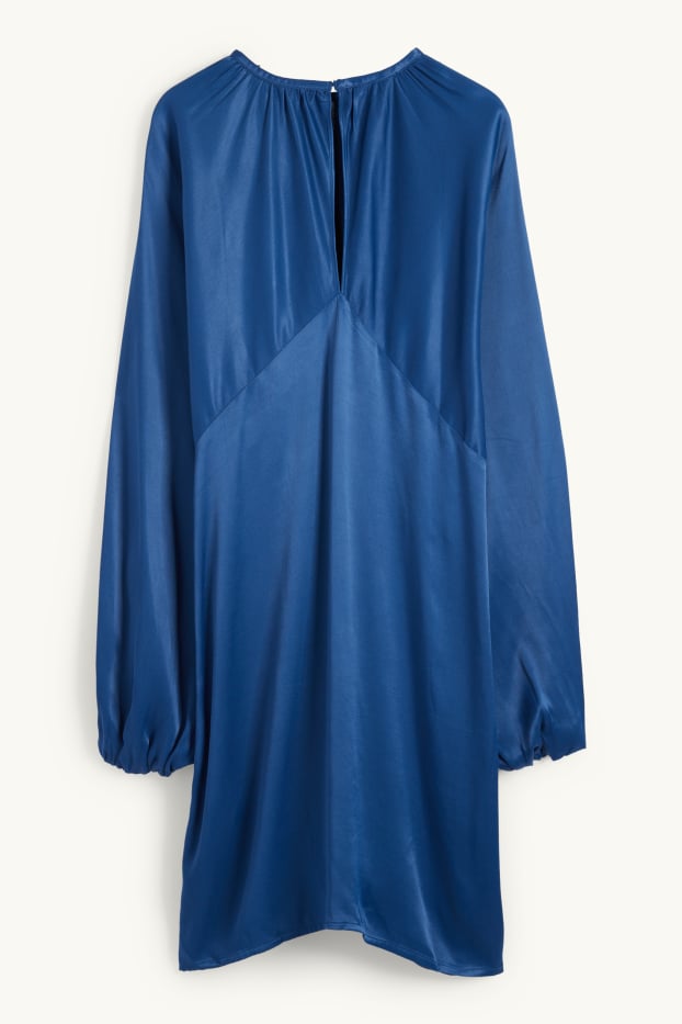 Dona - Vestit imperi de setí amb mànigues amples i obertura - blau