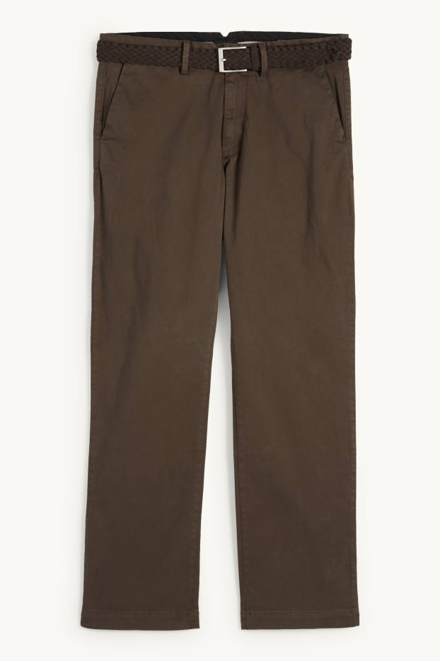 Hommes - Chino avec ceinture - regular fit - marron foncé