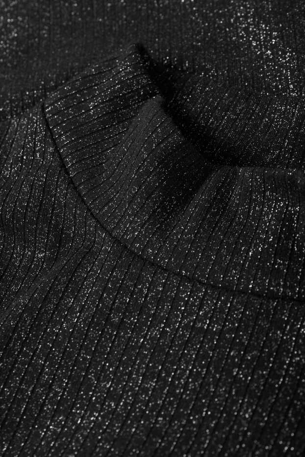 Dámské - Krátký top - žebrovaný - s třpytivým efektem - černá