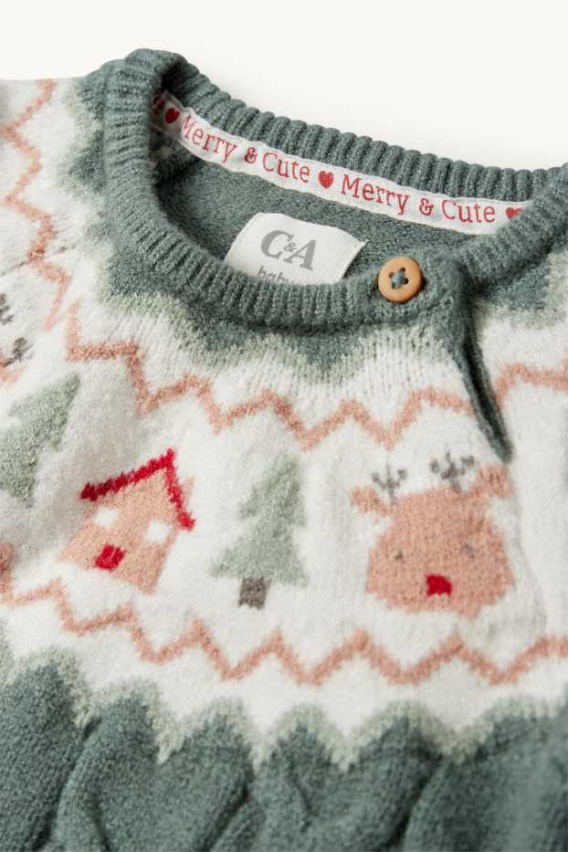 Baby Mädchen - Rentier - Baby-Pullover - Zopfmuster - grün