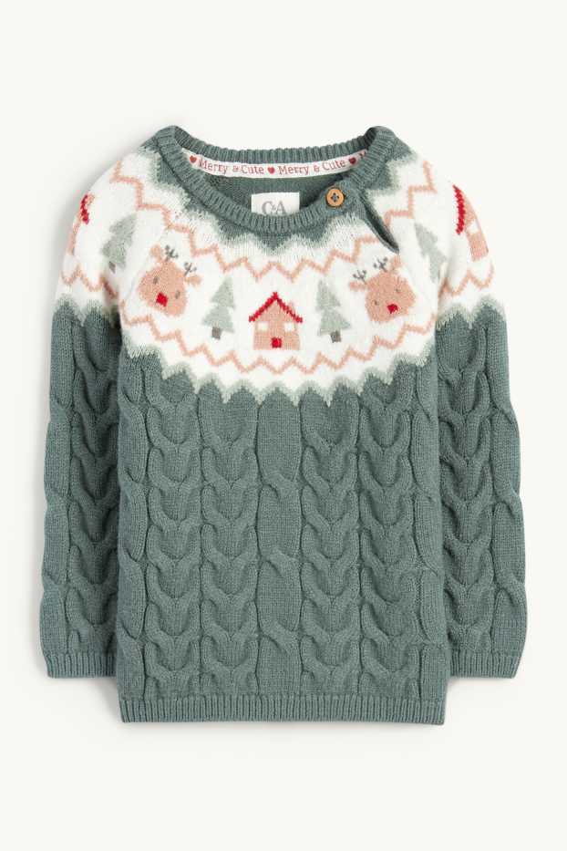 Baby Mädchen - Rentier - Baby-Pullover - Zopfmuster - grün
