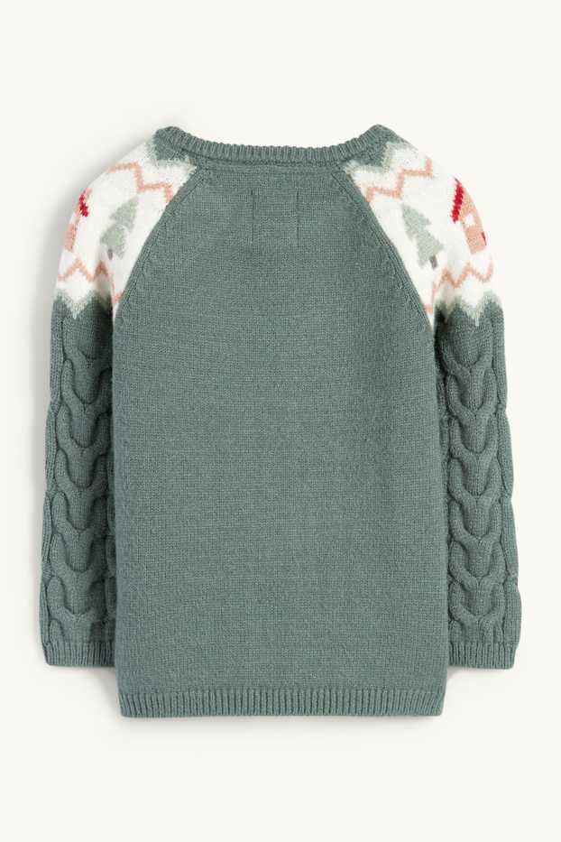 Baby Mädchen - Rentier - Baby-Pullover - Zopfmuster - grün
