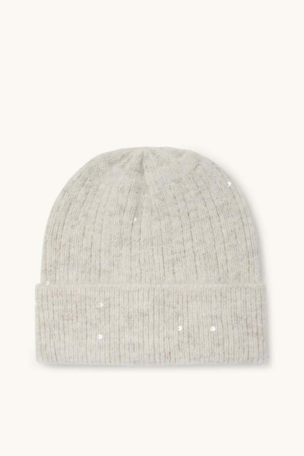 Women - Sequin beanie - ribbed - cremewhite