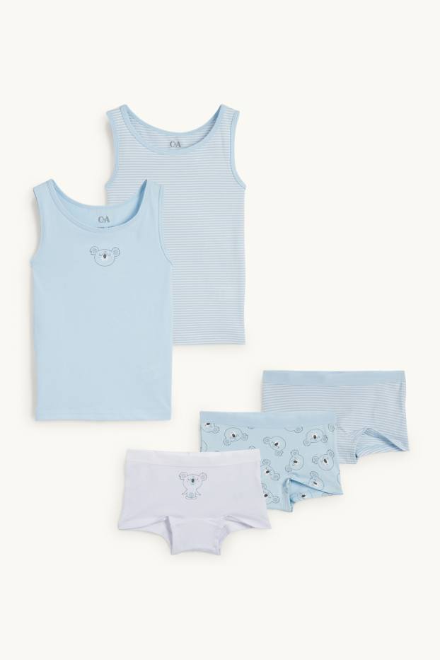 Enfants filles - Lot de 5 - koalas - 2 maillots de corps et 3 caleçons - bleu clair