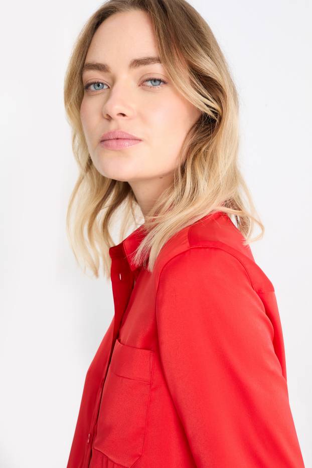 Women - Satin blouse - red
