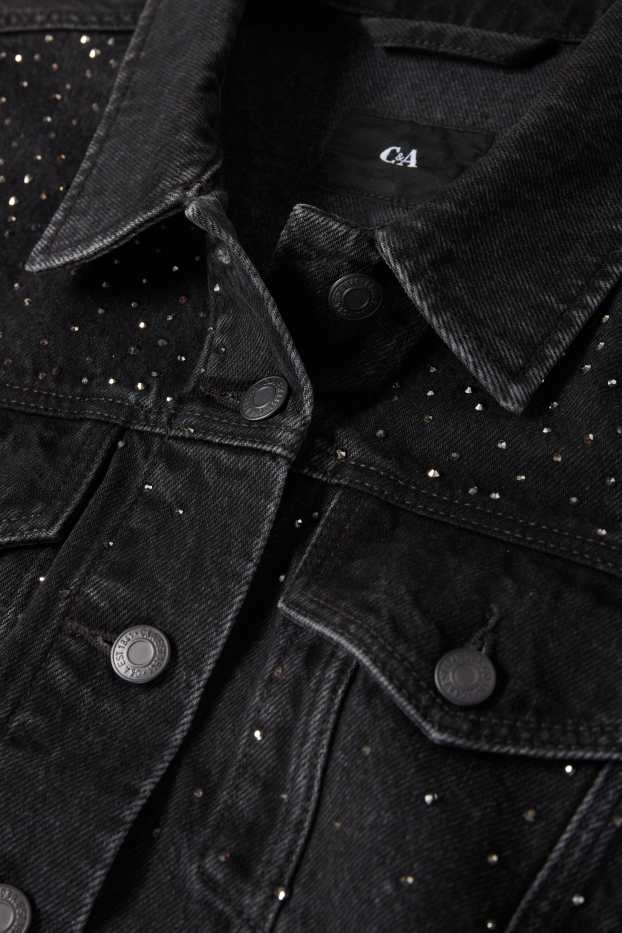 Femmes - Veste en jean orné de strass - jean gris foncé