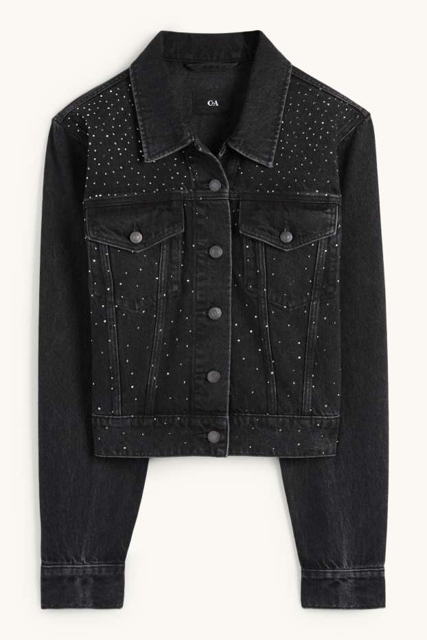 Femmes - Veste en jean orné de strass - jean gris foncé