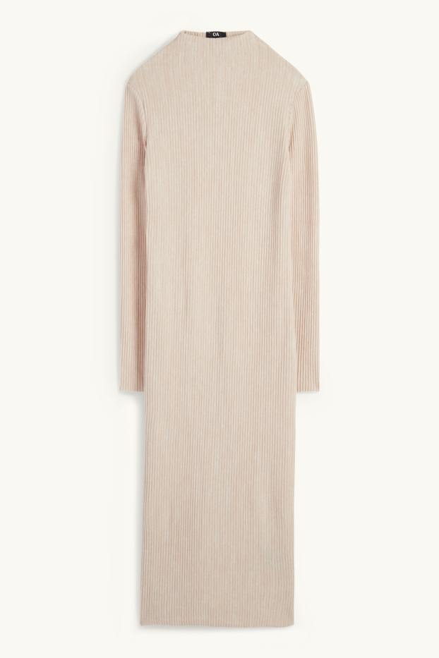 Women - Knitted dress - ribbed - light beige