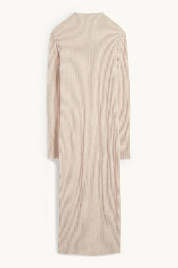 Women - Knitted dress - ribbed - light beige