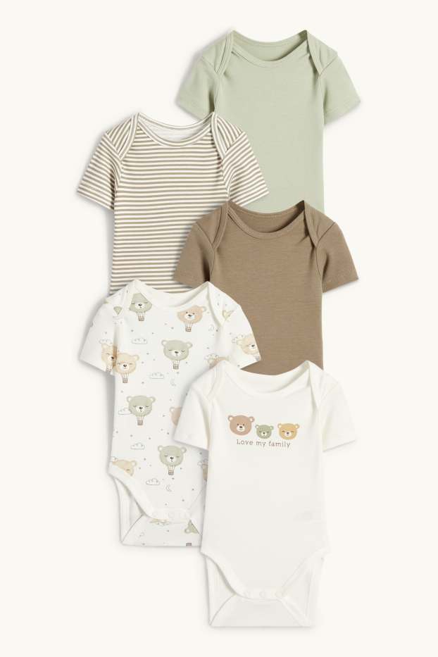 Unisexe - Lot de 5 - oursons - bodys bébé - vert