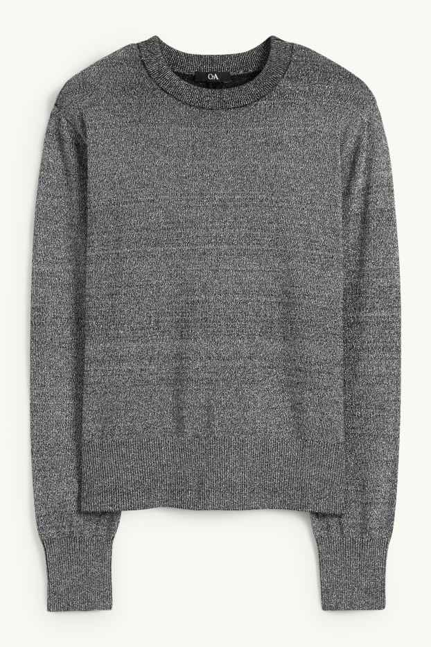 Femmes - Pull à fine maille - brillant - gris