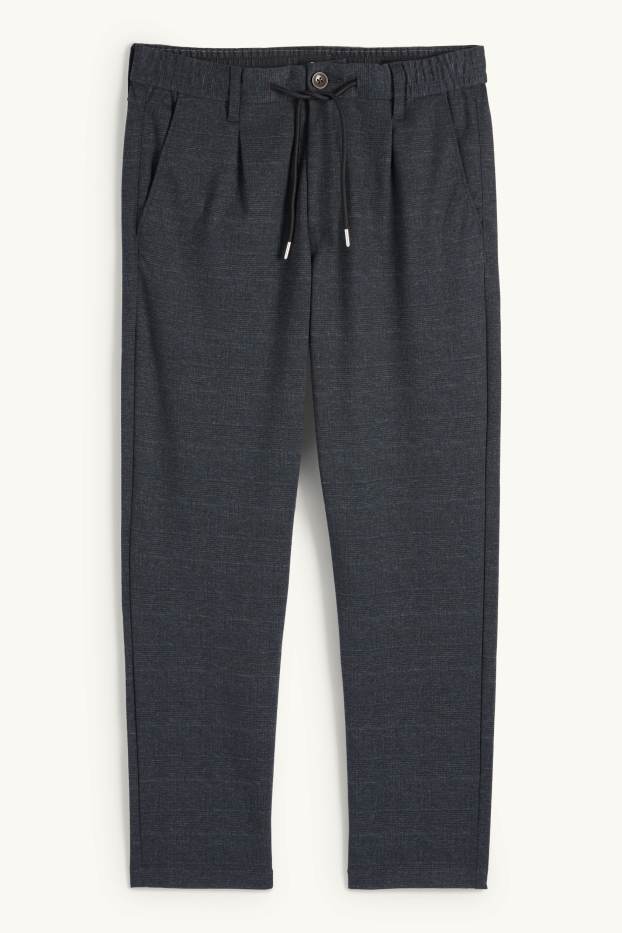 Pánské - Kalhoty chino - tapered fit - kostkované - tmavošedá