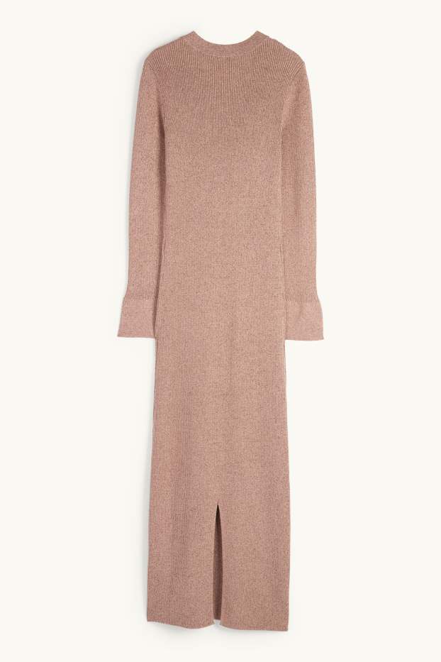Dona - Vestit de punt amb obertura - acanalat - brillant - marró vermellós