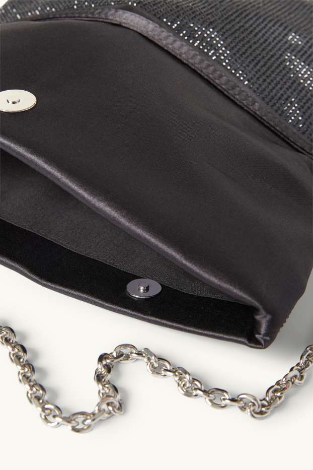 Dames - Schoudertas met strass steentjes en afneembare draagriem - zwart