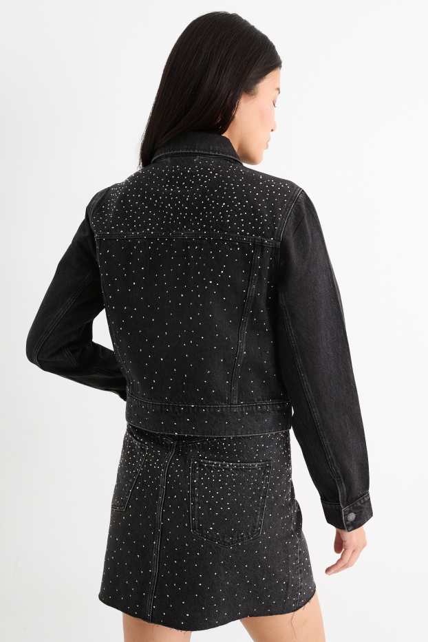 Femmes - Veste en jean orné de strass - jean gris foncé