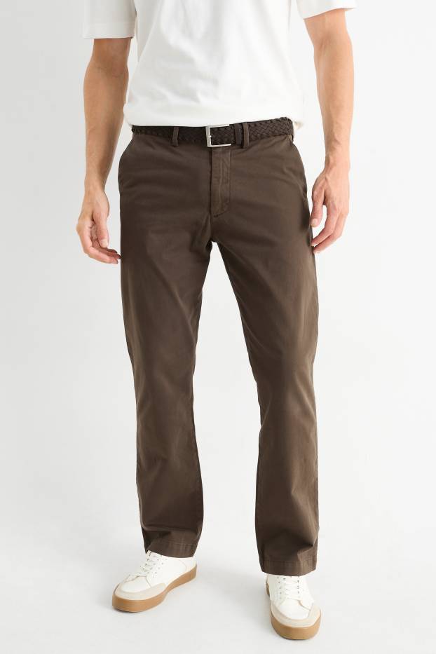 Hommes - Chino avec ceinture - regular fit - marron foncé