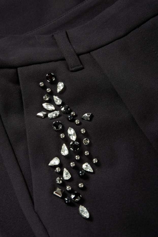 Femei - Pantaloni din jerseu cu ștrasuri - talie înaltă - straight fit - negru