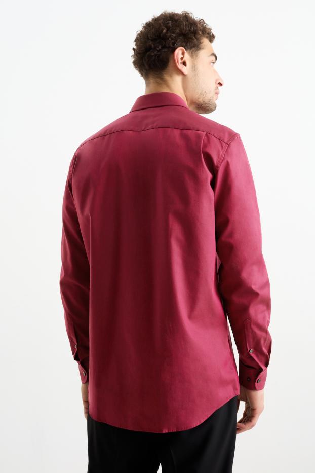 Hommes - Chemise de bureau - regular fit - col kent - facile à repasser - rouge foncé