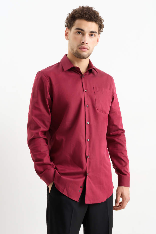 Hommes - Chemise de bureau - regular fit - col kent - facile à repasser - rouge foncé