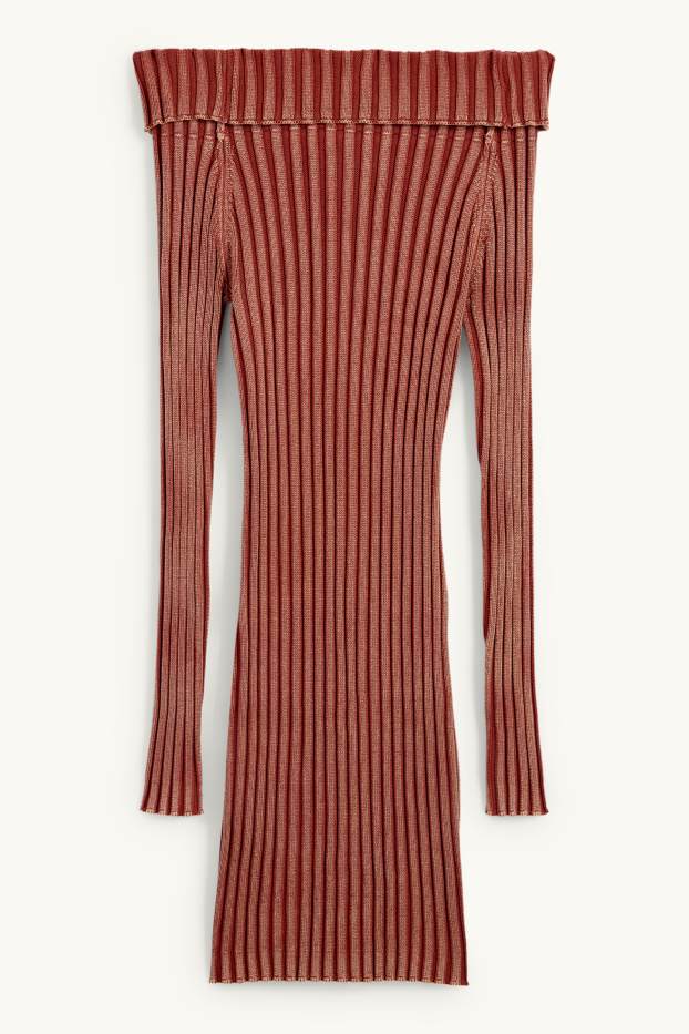 Women - Bodycon off-shoulder dress - ribbed - rust
