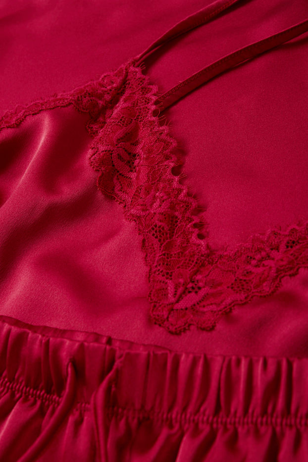 Donna - Set - camiciola e boxer di raso - 2 pezzi - rosso scuro