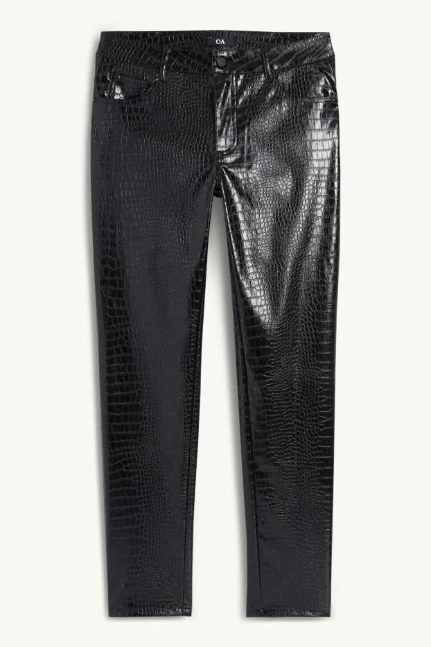 Dámské - Kalhoty - mid waist - slim fit - imitace kůže - černá