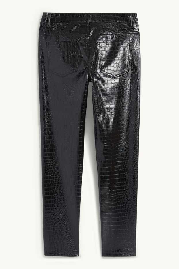 Dámské - Kalhoty - mid waist - slim fit - imitace kůže - černá