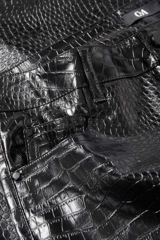 Dámské - Kalhoty - mid waist - slim fit - imitace kůže - černá