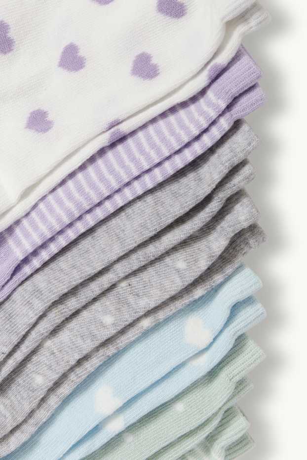 Children Girls - Multipack of 7 - heart - socks with motif - patterned - mint green