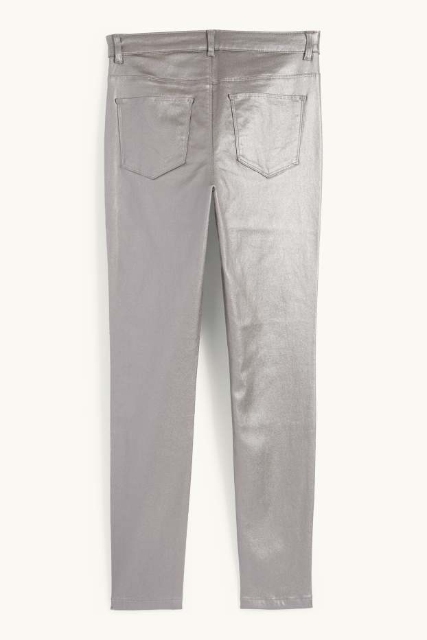 Women - Trousers - high waist - skinny fit - shiny - silver
