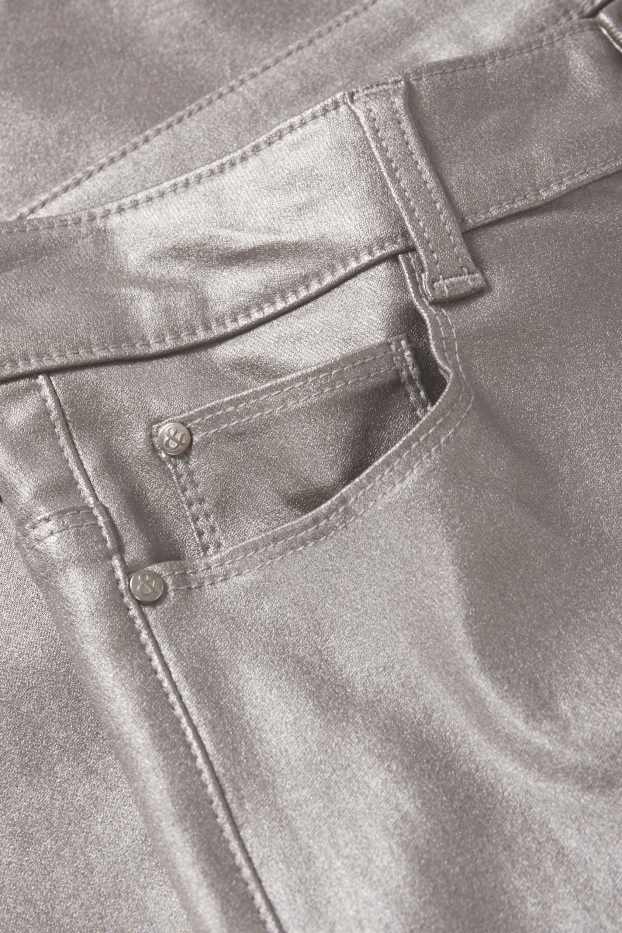 Women - Trousers - high waist - skinny fit - shiny - silver