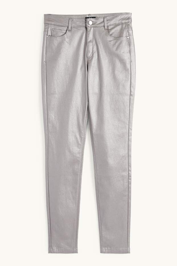 Women - Trousers - high waist - skinny fit - shiny - silver