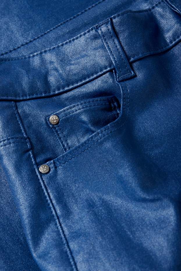 Dámské - Kalhoty - high waist - skinny fit - z lesklého materiálu - tmavomodrá