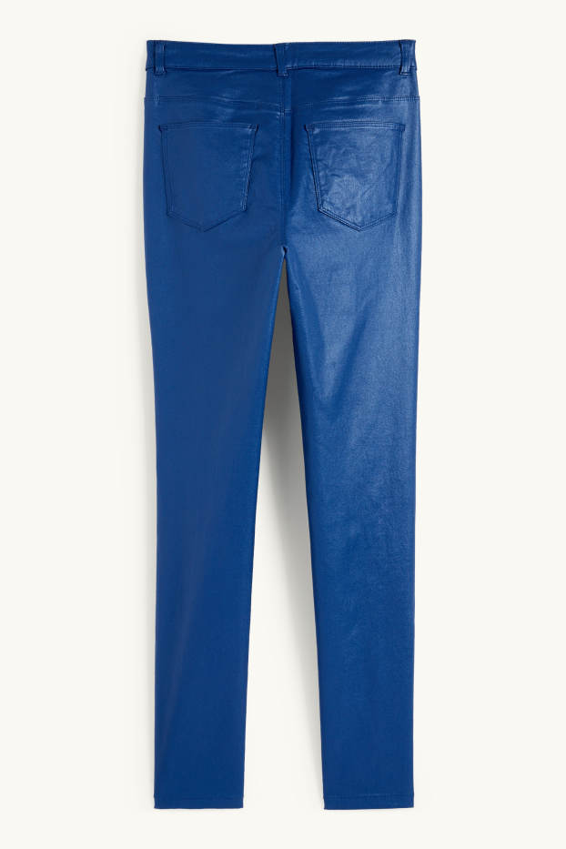 Dámské - Kalhoty - high waist - skinny fit - z lesklého materiálu - tmavomodrá