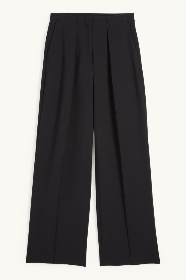 Women - Cloth trousers - high waist - wide leg - black