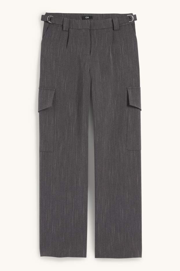 Dámské - Cargo kalhoty - mid waist - wide leg - s úzkými proužky - tmavošedá