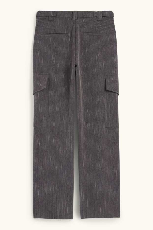 Dámské - Cargo kalhoty - mid waist - wide leg - s úzkými proužky - tmavošedá