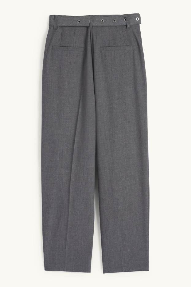 Kobiety - Spodnie materiałowe z paskiem - wysoki stan - tapered fit - ciemnoszary