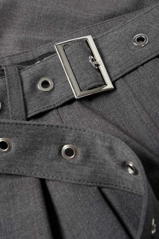 Kobiety - Spodnie materiałowe z paskiem - wysoki stan - tapered fit - ciemnoszary