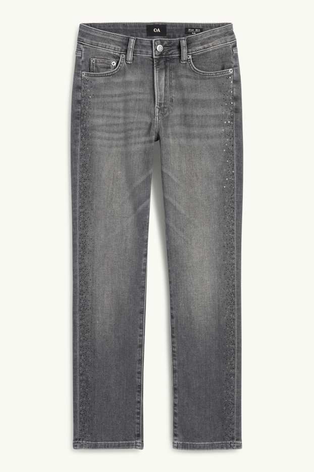 Donna - Slim jeans con strass - vita media - grigio