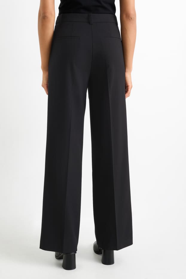 Femei - Pantaloni office - talie înaltă - wide leg - negru